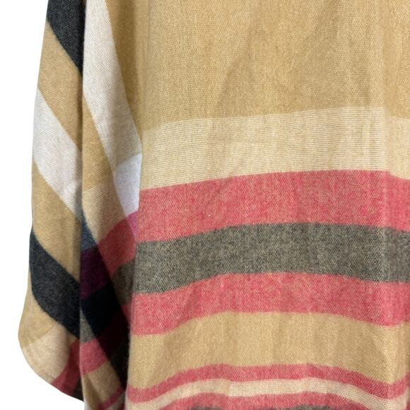 Woolrich Womens Striped Poncho Fleece Fringe Beige Pink Jacket Cardigan sz O/S - Picture 12 of 16